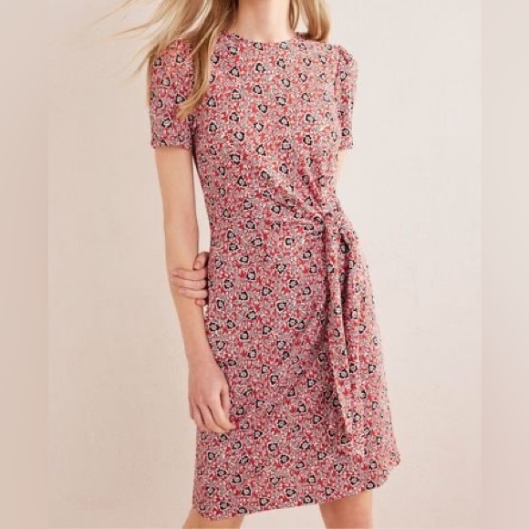 Boden Dresses & Skirts - NWT - Boden Knot Front Tencel Jersey Dress - Red Floral - Size 8L